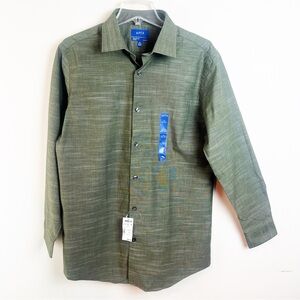 NWT Apt. 9 Men’s Olive Green Button Down Dress Shirt Slim Fit Premier Flex 16